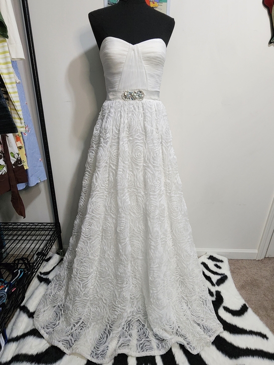 Adrianna Papell Dresses & Skirts - Adrianna Papell White Strapless Rosette Ball Gown with Jeweled Belt
